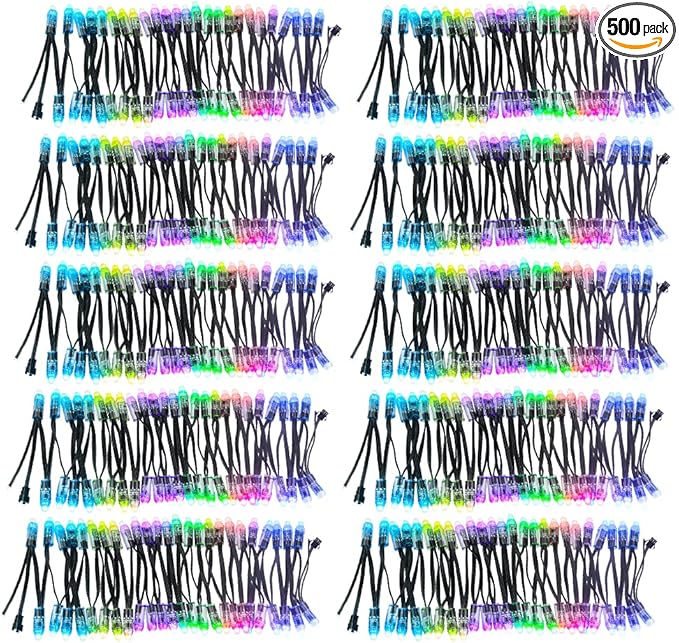 ALITOVE DC 12V WS2811 12mm Diffused Digital RGB LED Pixel Light Individually Addressable Round LED Bullet Pixels 500pcs IP68 Waterproof for Billboard House Daily & Holiday Party Decor