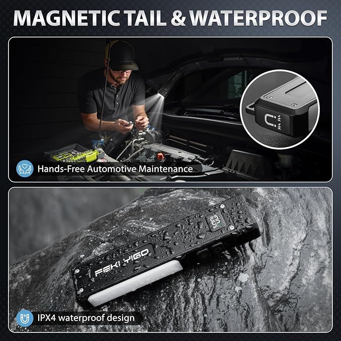 Feki Yigo Flat EDC Flashlight Rechargeable - 1800 Lumens LED Pocket Flashlight with 365nm UV Light, RGB Modes, Magnetic Base, Digital Display,IPX4 Waterproof for Camping, Emergency, Mechanics (Grey)
