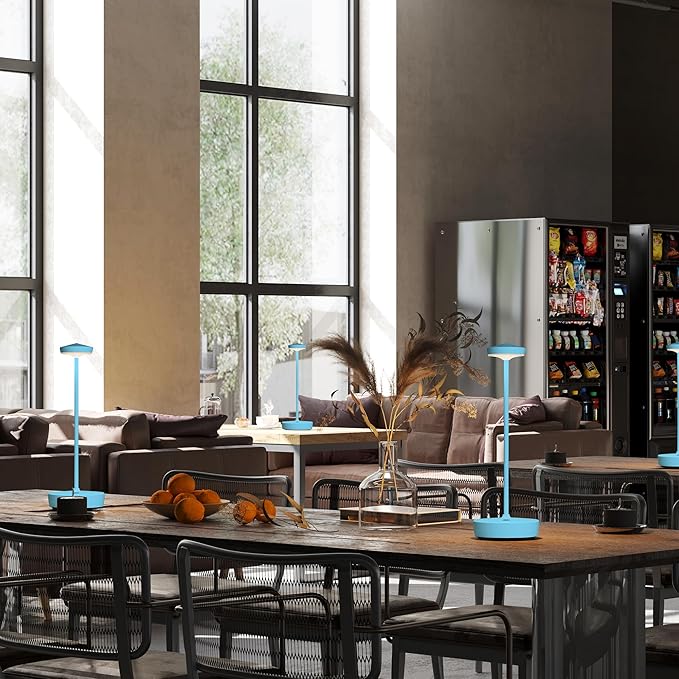 1 Pack Cordless Table Lamp Rechargeable - LED Battery Table Light with 3 Color Temperatures, Stepless Dimming, Waterproof Aluminum for Indoor Outdoor, Patio, Restaurant, Dinner (Blue)