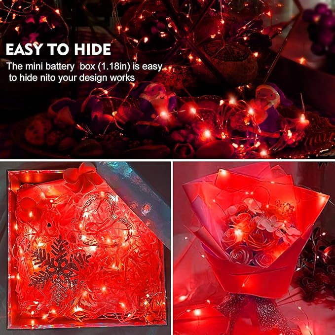 AIKEI 12 Pack LED Fairy Lights Battery Operated, Red Mini String Lights Waterproof 7 Feet 20 Led Twinkle Lights for Valentine's Day Decor Wedding Party Bedroom Halloween Christmas Decoration