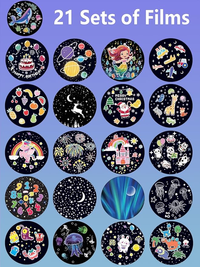 21 Set of Films, Kids Night Light Projector for Bedroom, Ceiling, Projector Night Light for Kids, Room Decor, Star Galaxy Lamp with 360° Rotating, Ceiling Projector, Birthday, Christmas, Girls Gifts