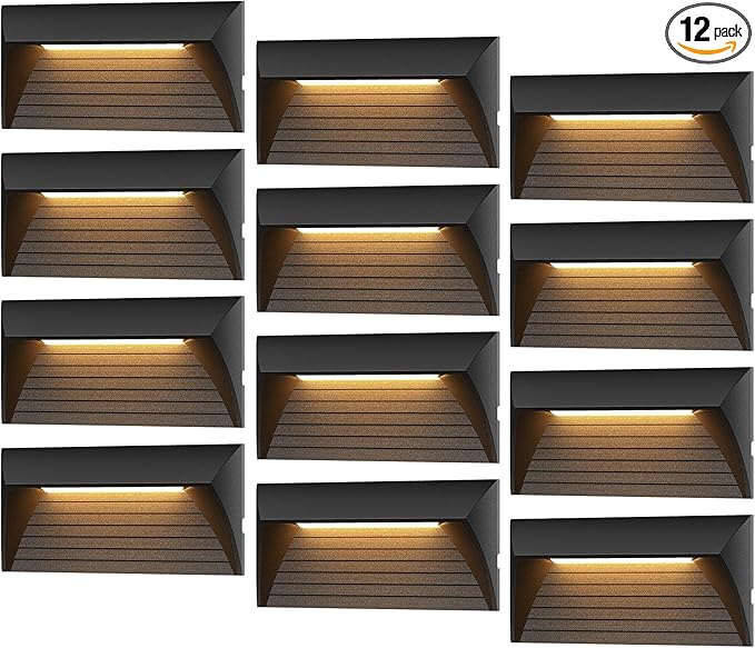 VENUS MANUFACTURING 2W Low Voltage Deck Lights LED Outdoor Stair Lights 3000K 12V Wired Step Lighting, Die-cast Aluminum for Fence, Yard, Patio, and Pathway (12Pack)