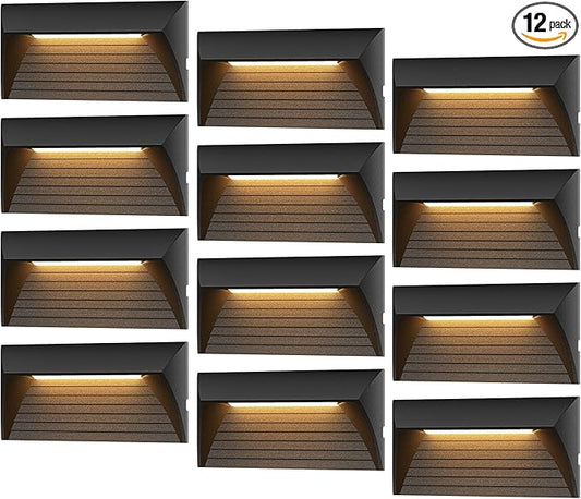 VENUS MANUFACTURING 2W Low Voltage Deck Lights LED Outdoor Stair Lights 3000K 12V Wired Step Lighting, Die-cast Aluminum for Fence, Yard, Patio, and Pathway (12Pack)