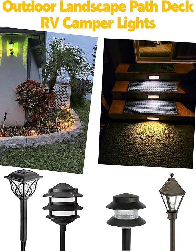 T5 T10 Wedge Base LED Landscape Bulbs 12 Volt Low Voltage 2W 300lm, DC10-30V/AC12-24V 2700K Warm White for Outdoor Landscape Path Deck RV Camper Lights, 10 Pack