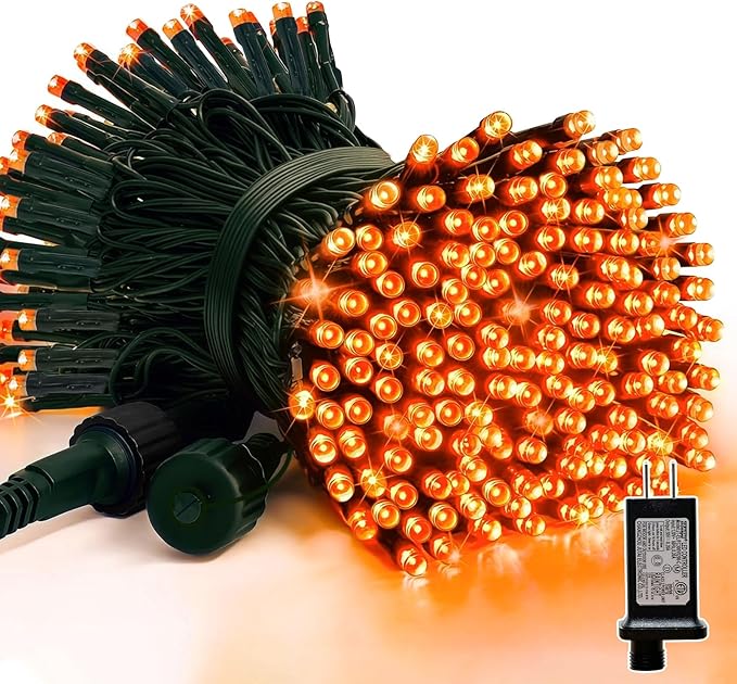 LAMPHOME 66FT Halloween Decorative Mini Lights, 200 LED Green Wire Fairy Starry String Lights Plug in, 11 Lighting Modes, for Halloween Decoration Outdoor Xmas Tree Party Decoration (Orange)