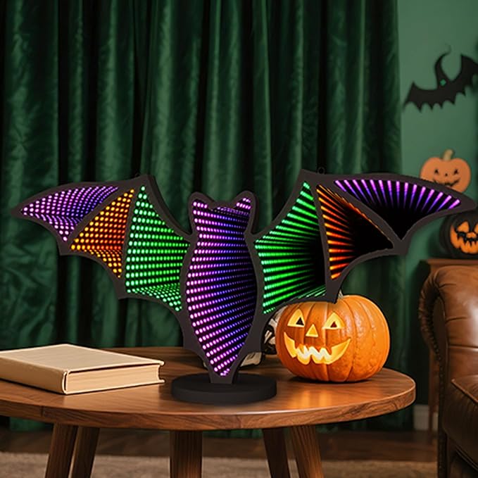 Bat Neon Signs,3D Infinity Mirror Light for Table/Wall Art Decor,Halloween Neon Lights Decoration USB/Battery Powered Led Neon Sign for Halloween Wall Decor, Bedroom, Kids Gift, Bar, Party