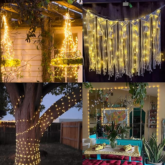 QITONG 4 Pack Warm White Solar Christmas Lights, Each 33ft 100 LED Fairy Light Outdoor Waterproof, 8 Modes Copper Wire Mini Twinkle Lights for Outside
