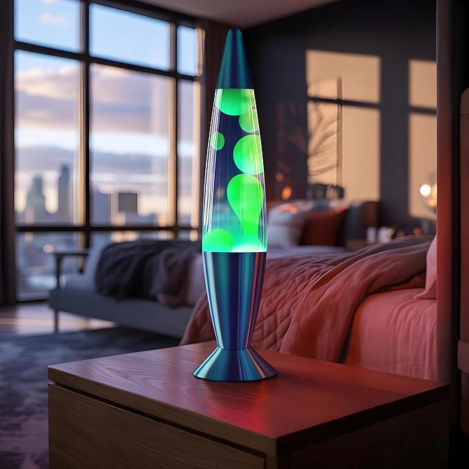 JAMBO 16" Beautiful Lamp- Blue with Yellow/Green Wax, Relaxing Liquid Light, Night Light Nightlight, Home Decor Living Room Office Bedroom Lamp for Adults Teens Kids, Magma Motion