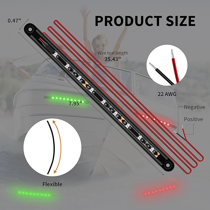 Boat Navigation Lights, Navigation Lighting For Boats Led, Marine Lighting For Night Fishing, Boat Red and Green Bow Lights, Deck Lights for Marine, Yacht, Kayak, BassBoat, Pontoon