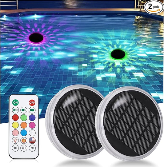 Energetic Solar Floating Pool Lights, IP67 Waterproof LED Pool Lights with Remote Control, RGBW Color Changing Decor Lighting for Pond, Bathtub, Dusk to Dawn, Dimmable, Timer, 2 Pack