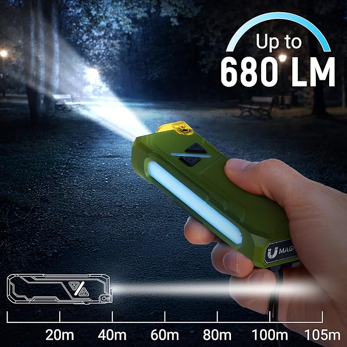 Rechargeable EDC Flashlight, 680 Lumens Waterproof Portable LED Flashlight with RGB Light, 10W USB-C Charging, Aluminum Alloy Magnetic Keychain Flashlight for Outdoor and Camping (Green)