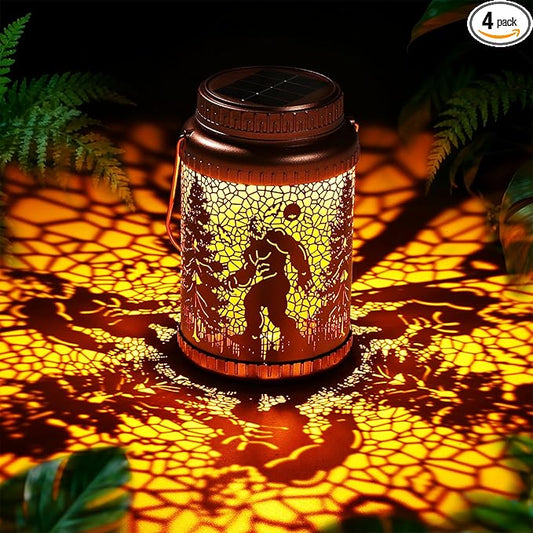 Cooo 4 Pack Solar Lanterns Outdoor Waterproof Bigfoot Sasquatch Christmas Trees Solar Pathway Lights Landscape Path Christmas Gifts for Women Mom Grandma Outdoor Table Lamp Garden Yard Decor-Rose Gold