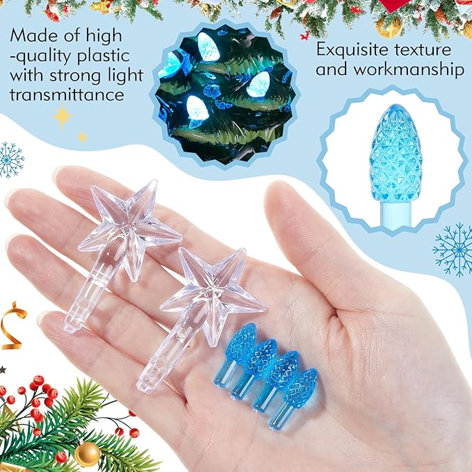 Boao 100 Pieces Ceramic Christmas Tree Bulbs and 5 Stars Replacement Plastic Bulbs for Ceramic Christmas Tree Decorations (4 mm Diameter,Blue)
