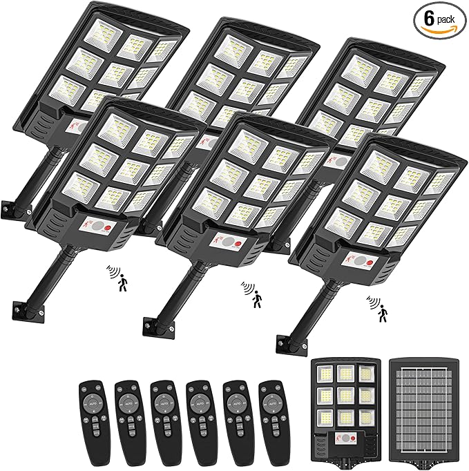 Sunwish Solar Street Light Outdoor, 6500K 5730LEDs Dusk to Dawn Solar Street Lights with Motion Sensor Remote Control, IP66 Waterproof Outdoor Flood Lights for Garden Yard Parking Lot (6PACK)