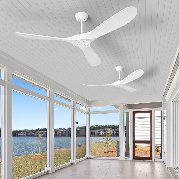 Solid Wood Ceiling Fans Without Light, 72 inch Real Wood Ceiling Fan with 6-Speeds 3 Wood Blades, Indoor Outdoor Ceiling Fans for Garage, Farmhouse, Living Room, Bedroom, Office