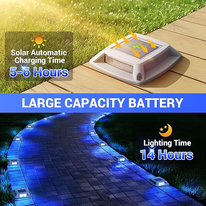 Solar Driveway Lights Outdoor 10 Pack, IP68 LED Solar Powered Waterproof Driveway Marker Deck Dock Lights for Dock Step Pathway Walkway Sidewalk Garden Yard Stair Marine (Blue)