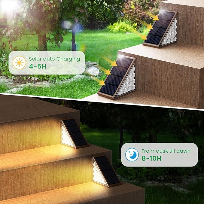 Solar Step Lights for Outside,4pack Solar Stair Lights Outdoor Waterproof IP67,Outdoor Deck Step Lights,Solar Outdoor Lights for Staircase,Patio,Front Step(Warm Brown)
