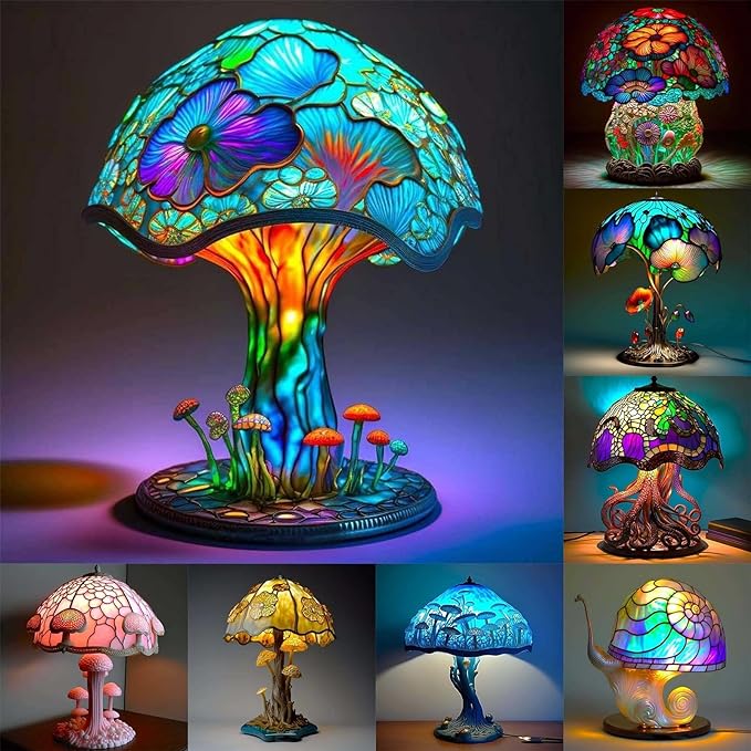 Mmoneyake Plant Table Lamp Series, Vintage Plant Night Light Home Decor, Bohemian Retro Stained Plant Table Lamp, for Bedroom Decoration, Party Decor, Birthday Gift for Plant Lovers, Friends 5.91in