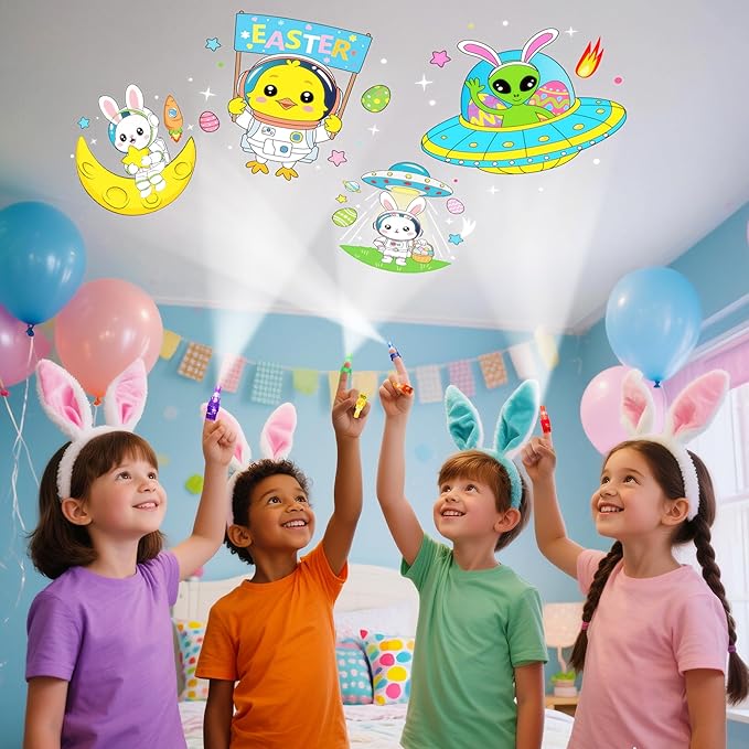 24 Pack Easter Eggs Fillers, Animal Astronaut Easter Finger Light for Kids, Glow in the Dark Easter Eggs Bulk Hunt Toy Prizes, Basket Stuffers Party Favor for Kids Boys Girls