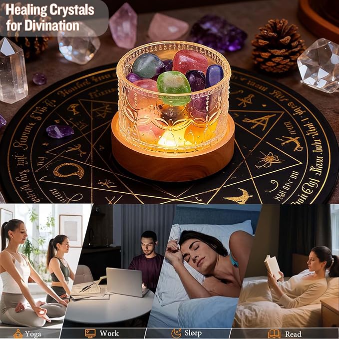 Runyangshi Crystal Lamp Night Light - Natural Colored Fluorite Crystal Tumblestone, 3 Lighting Modes with 10 Brightness Levels, Kid & Pet Friendly Design, USB Powered, Ideal for Home and Decor & Gift