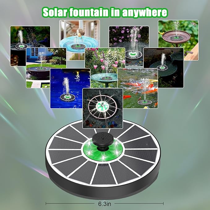 Yzert Solar Fountain White Lights Glass, 3.5W Solar Water Fountain with 2200 mAh Battery, Bird Bath Fountains Solar Power with 4 Fixers & 7 Nozzles for Outdoor,Patio, Garden Decor, Pond,Hummingbird