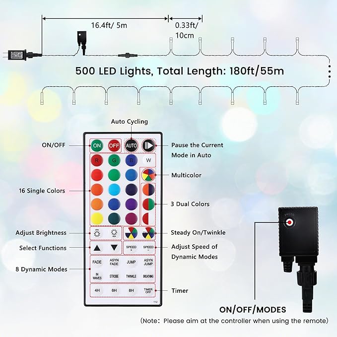 Easter Lights Outdoor, 164ft 500 LED RGB Color Changing String Light with Remote, Pastel Lights - Plug in Twinkle White Lights for Easter Decor Indoor Party Garden Yard