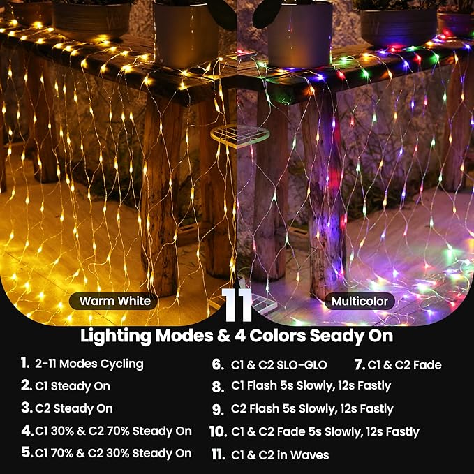 11.5ft x 5ft Color Changing Christmas Net Lights, 360 LED Bush Mesh Light with Remote, 11 Modes Color Changing Warm White & Multicolor Christmas Lights, Plug in Fairy Twinkle Light for Yard Xmas Decor