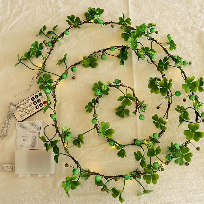 St Patricks Day Garland Shamrock String Lights for St Patricks Day Decorations Shamrock Lights Battery Operated with Remote