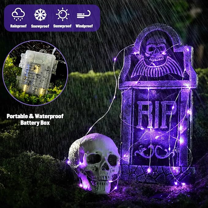 JMEXSUSS 2 Pack Halloween Fairy Lights Battery Operated, Total 200 LED 66ft Purple Christmas Lights with Remoter, 8 Modes Twinkle String Lights Light for Halloween Tree Indoor Outdoor Decorations