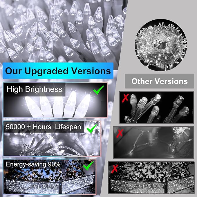 1296 LED Outdoor Christmas Lights with 288 Drops, 131FT ChristmasLights with 8 Modes Timer, Christmas Twinkly Lights IP44 Waterproof for Eaves Yard Room Holiday Wedding Party Decor(Cool White)