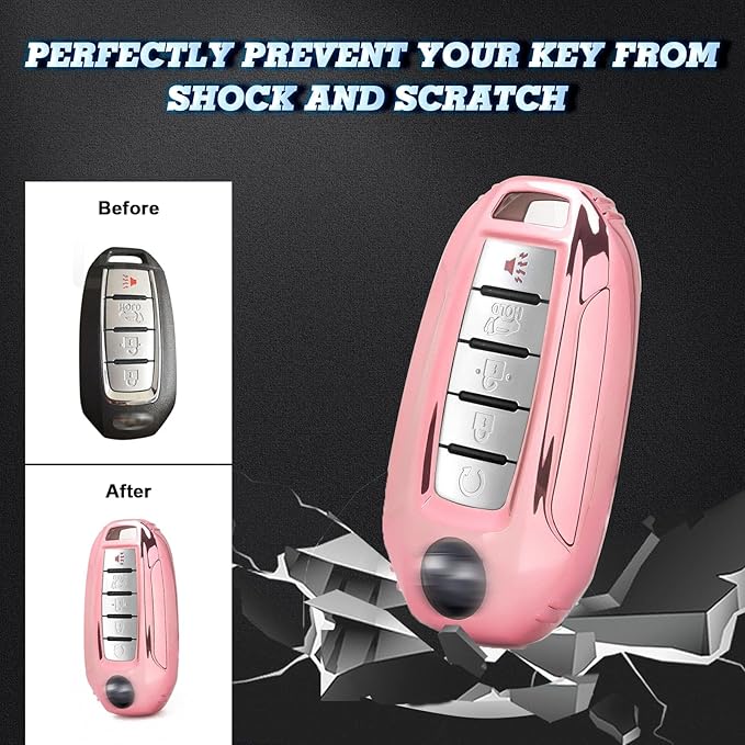 x xotic tech Pink TPU Key Fob Shell Full Cover Case,Compatible with Infiniti Q50 Q60 QX50 QX55 QX60 Smart Keyless Entry Key