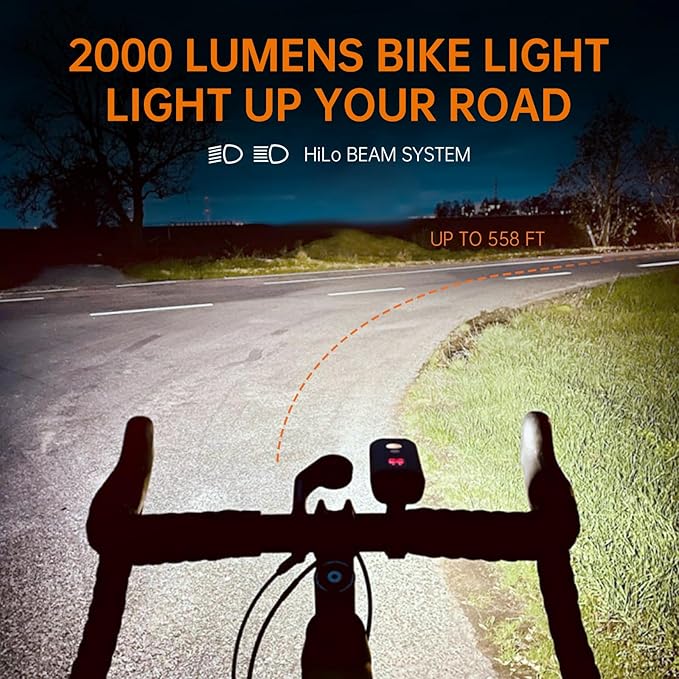RAVEMEN PR2000 Bike Light for Night Riding Mountain Biking, 2000 Lumens Rechargeable Bike Headlight with LED Display, Wireless Remote, Anti-Glare Beam, IPX8 Waterproof