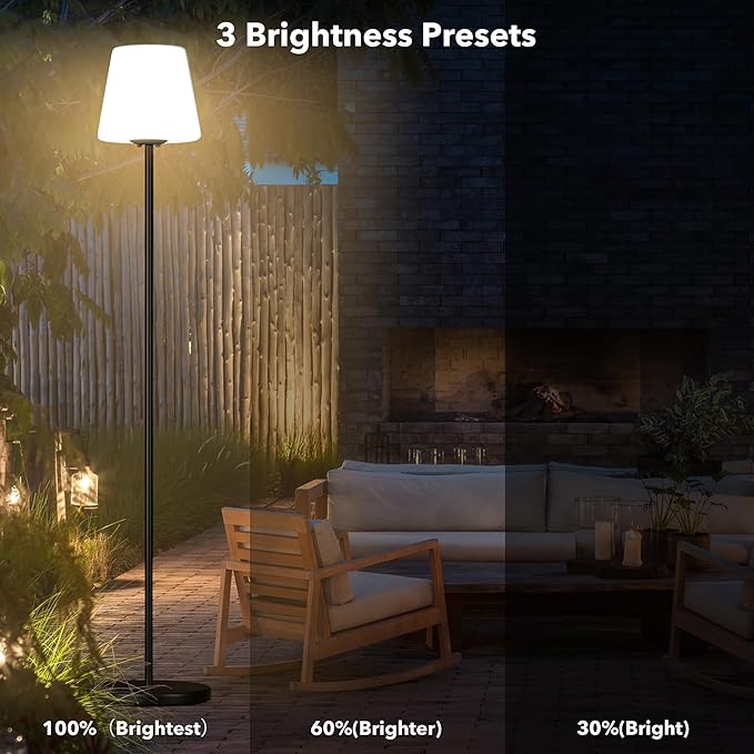 Outdoor Floor Lamp, 100% Solar Powered Floor Lamp for Patio Decks Lawn Pool Garden Outdoor Spaces, Fully Weatherproof