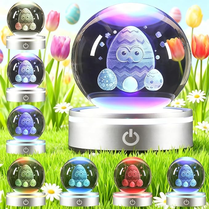 Led Easter Egg Crystal Ball Night Light, Gifts for Kids Him Her Boyfriend Girlfriend 3.15”