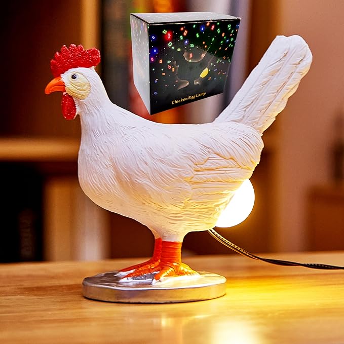 Chicken Lamp, 3D Resin Hen Laying Egg with Color Gift Box, Lifelike LED Egg, Funny Easter Christmas Birthday Gift