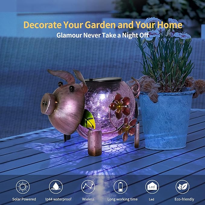 MUMTOP Solar Lantern - Outdoor Waterproof Lights, Pig Yard Decorations, Decorative Tabletop Ornaments for Garden Decor