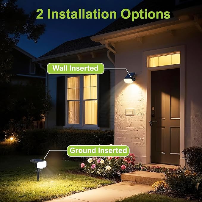 DAMINY Solar Spotlights Waterproof IP65,Auto On/Off,3000K 2 Lighting Modes Solar spot Lights for Garden,Pathway,Yard,Landscape-2 Pack