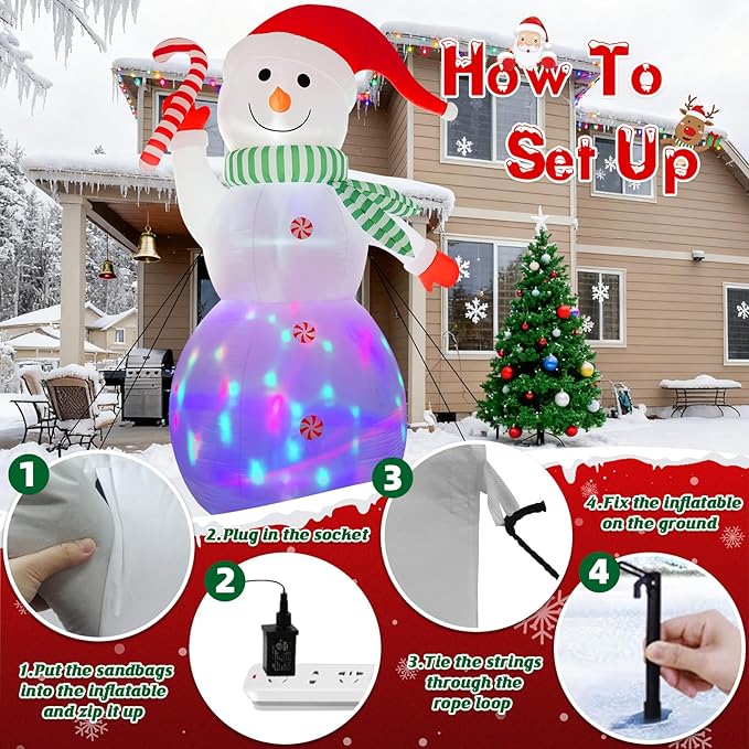B&D 12FT Giant Christmas Inflatables Snowman Outdoor Decorations, Christmas Blow Up Snowman Inflatables Yard Decoration with Rotating Colorful LED Lights for Holiday Party Garden Yard Outdoor Decor
