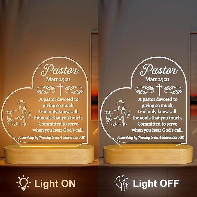Pastor Appreciation Gifts, Pastor Gifts for Men - 3D Illusion Lamp LED Night Light, Thank You Presents for Preacher Birthday