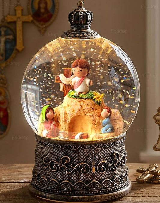 Empty Tomb Easter Scene and Cross Decoration Easter Snow Globe Easter Decorations for Home Music Christian Gifts with 6H Timer USB/Battery Powered 105mm Globe