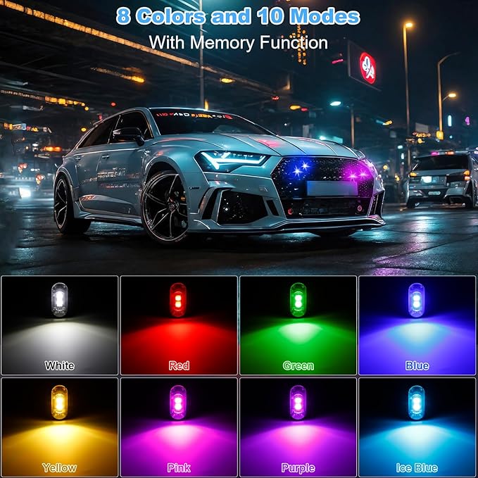 PIFOOG 6PCS Wireless LED Strobe Lights with Remote Control Anti Collision Light RGB Magnetic Rechargeable Motorcycle Light for Cars Trucks Bike Scooter Night Driving Warning Flashing Strobes Lights