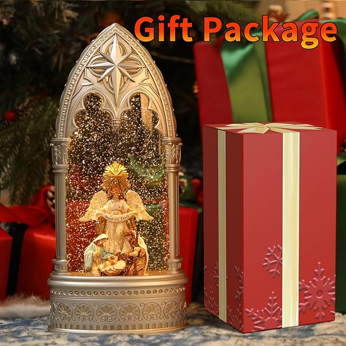 11.8 Inch Angel Snow Globe, Christmas Lantern with Glittering Lighted Plug-in, 3 AA Battery Operated & USB Powered, Angel Snow Globe Lantern for Christmas Home Decoration and Gift