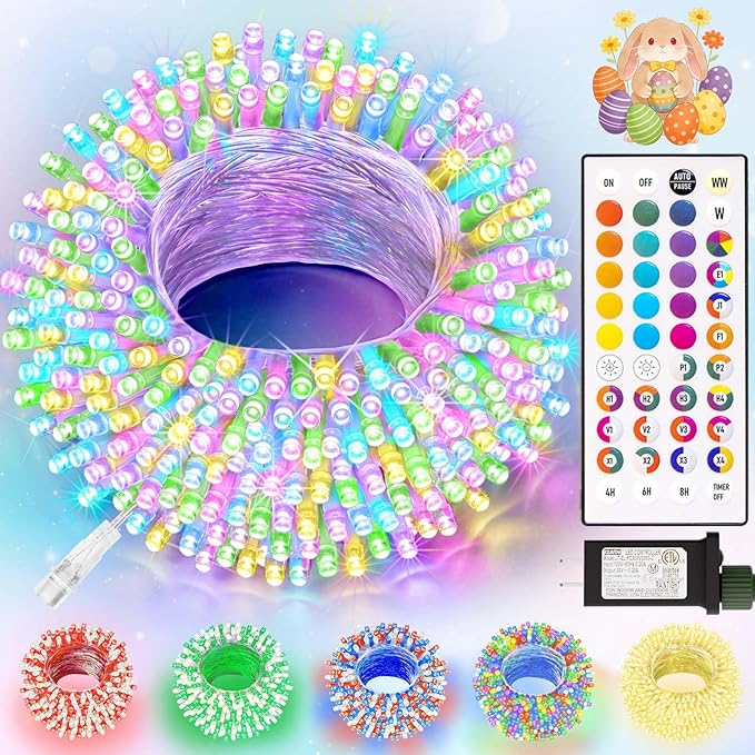 LitHome 33Ft 100 LED Color Changing Christmas String Lights, 35 Colors 9 Modes RGB Easter Lights Outdoor with Remote, Dimmable Pastel String Light Plug in Clear Wire for Tree Spring Easter Decoration