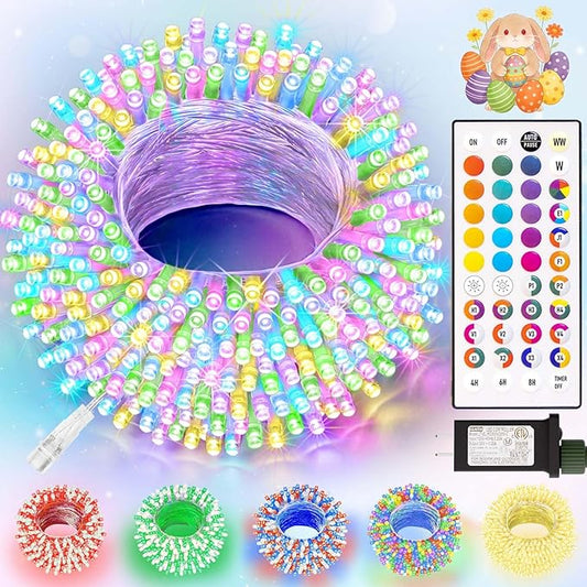 LitHome 33Ft 100 LED Color Changing Christmas String Lights, 35 Colors 9 Modes RGB Easter Lights Outdoor with Remote, Dimmable Pastel String Light Plug in Clear Wire for Tree Spring Easter Decoration