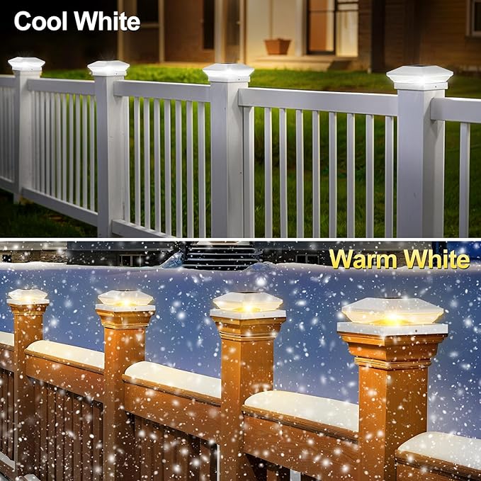 T-SUN Solar Post Cap Lights Outdoor 2 Pack, 2 Modes LED Fence Post Solar Lights Fit for 4x4 5x5 6x6 Vinyl/Wooden Posts, Waterproof Deck Post Lights Solar Powered for Garden Patio Gate Porch