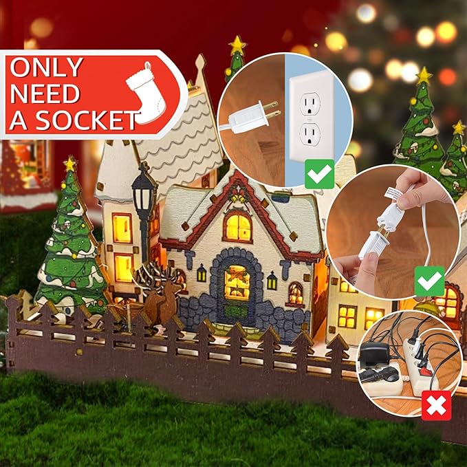 Christmas Village Lights with 4 LED Warm-White Bulb,Decoration for Christmas Village Houses,Halloween Holiday,C7 Village Light Cord