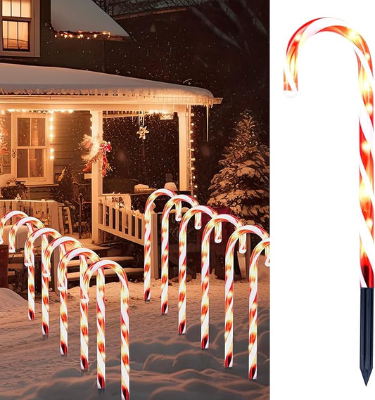 Joiedomi 12 Pcs Christmas Candy Cane Pathway Markers Lights, 12” Stakes Lights, Outdoor Decorations for Holiday Xmas Indoor Yard Patio Garden Walkway