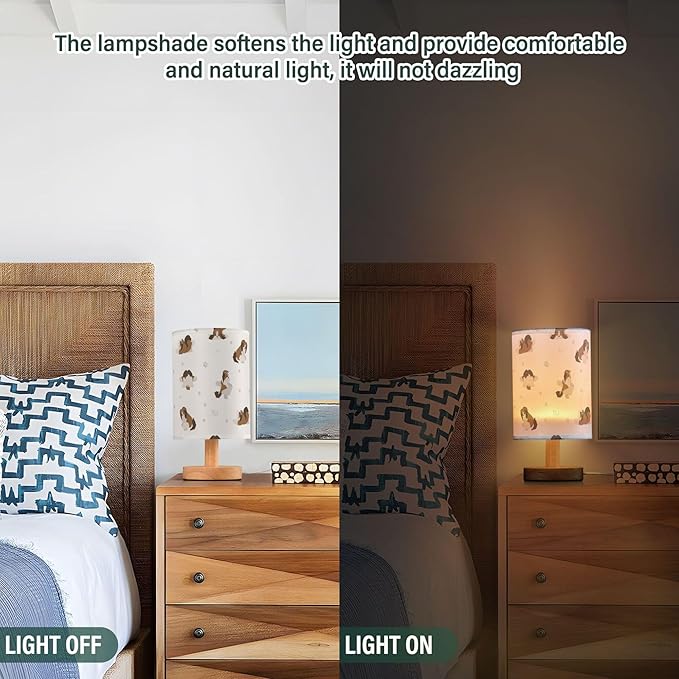 Table Lamp Yoga Shih Tzu Dogs Nightstand Lamp with Wood Base Fabric Lamp Shade Bedside Desk Lamp for Living Room Bedroom Kids Room Office
