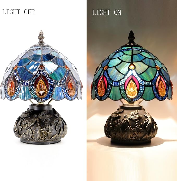 Small Tiffany Mushroom Table Lamp,Mini Memory Sympathy Antique lamp 8X11 Inch (Brown Crystal)