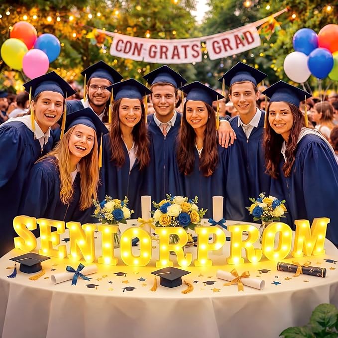 10 Pcs Senior Prom Decorations Large LED Letter Light Sign Battery Powered Graduation Table Decorations for for Senior High School College Table Wall Centerpieces Decor Party Supplies